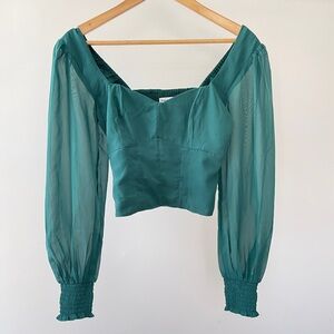 Abercrombie & Fitch NWT Teal Sheer Sleeve Blouse